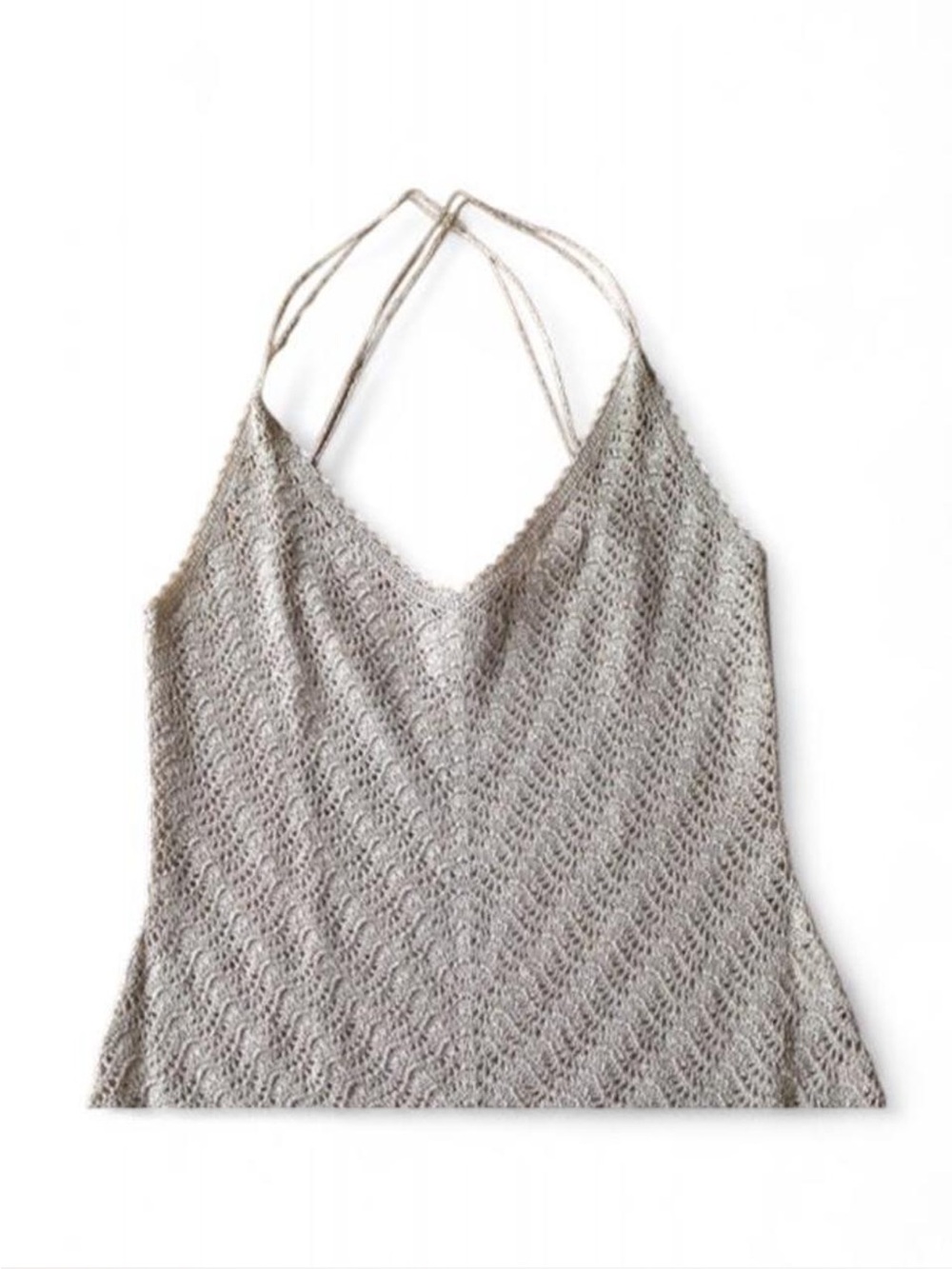 Jcrew women’s gold crochet knit halter top with diamond-shaped lace pattern